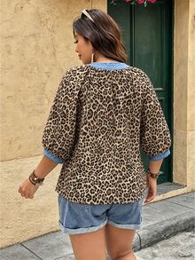 Linhara Fashion Casual Vacation Vintage Elegant Commute 3/4 Sleeve Blue Printed Blouse Fall - Blue - View 2