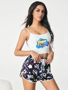 THE POWERPUFF GIRLS X SHEIN Women's Camisole Top And Shorts Pajama Set - White - View 3