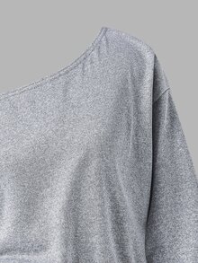 SHEIN Tween Girls Fall Clothes Letter Print Open Shoulder Asymmetrical Hem Casual Sweatshirt Fall Winter, Warm, Outfit, Comfortable, Daily, Long Sleeve - Grey - View 3