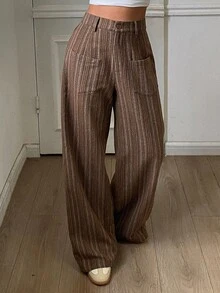 Livesso Women's Casual Button Pocket Loose Long Pants For Daily Wear - Coffee Brown - View 4
