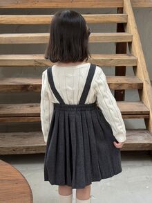 DAZY Infant/Toddler (Girl) Solid Color Pleated Casual Korean Style Layered Dress - Grey - View 2