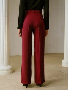 ZEYLAH Women's Elegant Beaded Pocket Straight Leg Suit Pants - Burgundy - View 4