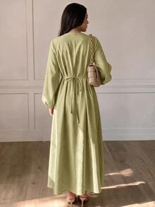 Solavon 女款純色休閒派對長洋裝 - 軍綠色 - 查看 2
