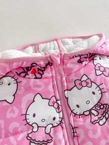 HELLO KITTY AND FRIENDS | SHEIN 女童可愛加厚連帽冬季外套 - 粉色 - 查看 10