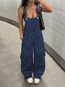 StreetHx Women's Casual Denim Jumpsuit With Pockets For Daily Wear - Blue - View 3