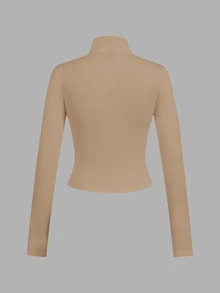 SHEIN EZwear 女款純色拉鍊前襟長袖T恤（2件組） - 彩色 - 查看 10