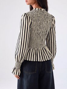 LYSMO Women's Striped Pleated Casual Versatile Daily Wear Shirt - Multicolor - View 2