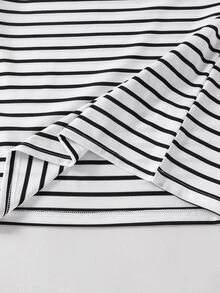 SHEIN Vacaura 4-Pack Long Sleeve T-Shirts Multipack, Casual Minimalist Solid Color & Horizontal Striped Crew Neck Pullover Basic Tees Set,Fall Tops - Black and White - View 5