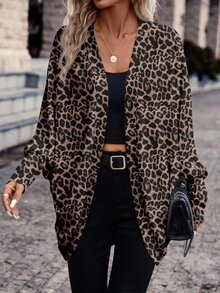 SHEIN Frenchy 95% Cotton Full-Width Leopard Print Pattern Women's Super Loose Thin Regular Print Jacket, Suitable For Autumn/Winter, Versatile - Multicolor - View 5