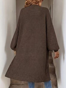 SHEIN Tall CURVE 大尺碼復古時尚長袖針織開襟衫 秋冬款 - 棕色 - 查看 6