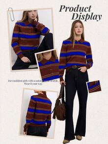 Nöista Knitted Casual Polo Collar Striped Shirt - Blue - View 12
