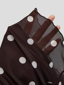 Sweetra Plus Size Women's Casual Elegant Commute Polka Dot Chiffon Skirt - Brown - View 5