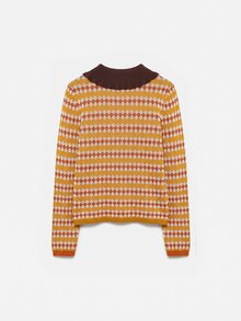 Nöista Women's Jacquard Contrast Color Button Half-Placket Long Sleeve Sweater - Camel - View 9