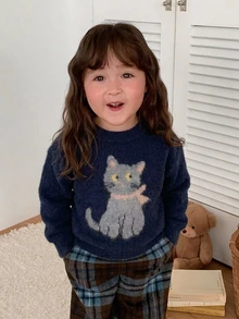 DAZY 嬰兒女童圓領卡通長袖秋冬毛衣幼兒 - 寶藍色 - 查看 5