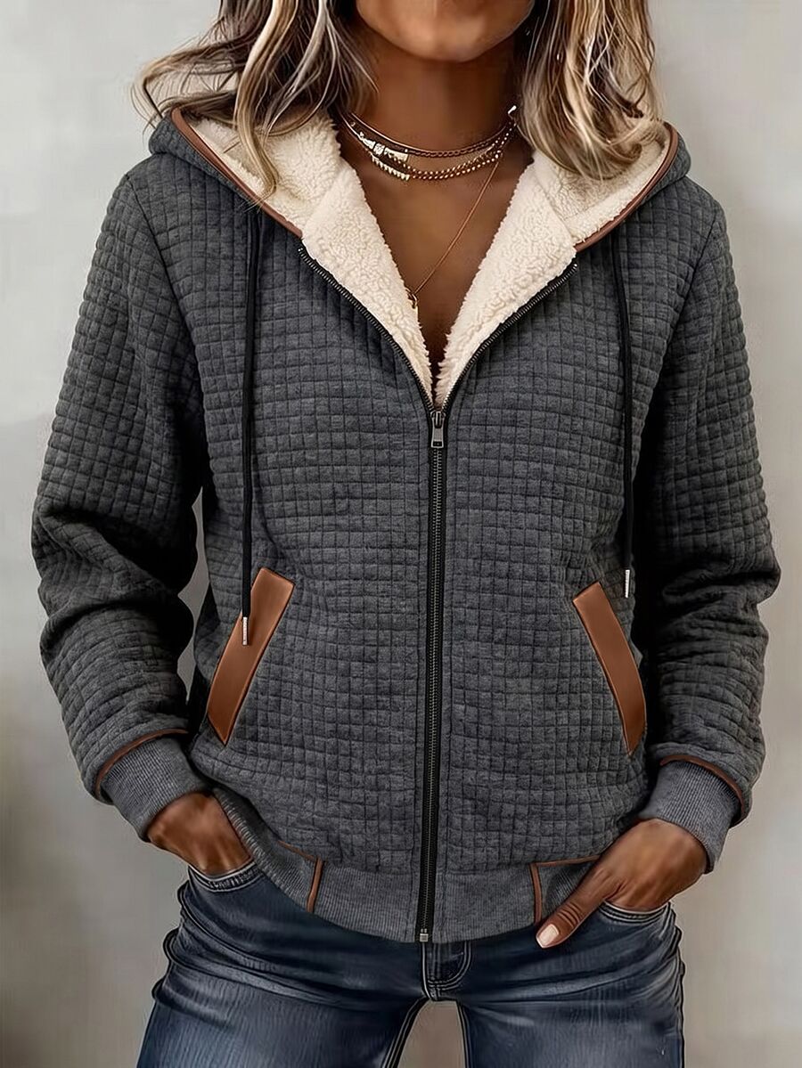 Holdful Holdful Women's Zipper Pocket Long Sleeve Hooded Knit Sweater - Dark Grey - View 1