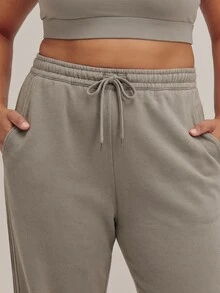 GLOWMODE Celana Jogging Fleece Ukuran Plus 29" Tetap Hangat dengan Potongan Lebar, Pinggang Bertali, Saku Samping & Ujung Bawah yang Dapat Disesuaikan, Pakaian Kasual Sehari-hari Musim Gugur Musim Dingin - Coklat - View 5