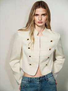 Aveloria Modichic Elegant Preppy Fashion Button Long Sleeve Jacket, Versatile Slimming Office Off-White Fall - Apricot - View 5
