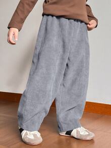 SHEIN 兒童小男孩休閒燈芯絨寬鬆長褲 - 灰色 - 查看 2