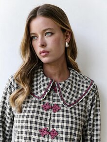 Nöista Women's Plaid Casual Versatile Daily Wear Shirt - Black and White - View 2