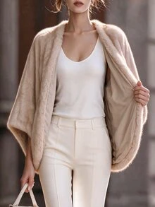 Penseblé Plus Size Women's Autumn/Winter Faux Fur Casual Jacket, Elegant Party & Daily Wear - Yellow - View 3