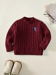 SHEIN 中性嬰兒男/女嬰秋冬可愛百搭奶油色圓領針織毛衣，嬰兒男童秋冬服飾，柔軟舒適，復古風 - 紅色 - 查看 5