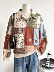SHEIN 青少年女孩長袖抓絨秋季衣物 秋冬休閒寬鬆百搭純色衛衣，加厚、復古、街頭風、寬鬆 - 彩色 - 查看 3