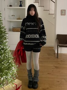 DAZY Women's Korean Style High Neck Long Sleeve Autumn/Winter Sweater 2 Pieces Set - Black - View 8