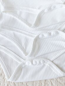 SHEIN Ribbstickade bodysuits med hög hals för babypojkar, enfärgade vita långärmade bodysuits med hög hals, 3 st/pack - Vitt - Visa 10