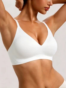 Barelissa 2pcs Women's Seamless Jelly Glue Strong Support Non-Removable Cotton Cup Wire-Free Deep V Neck Bra - White - View 8