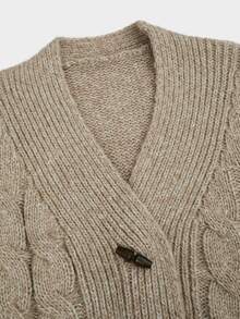 Sweetra Plus Size Fashion Cable Knit Horn Button Long Sleeve Sweater - Apricot - View 6