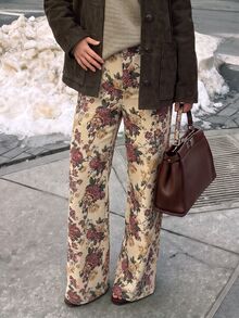Lavishia Women's Elegant Vintage Printed Long Pants, Suitable For Autumn/Winter Outdoor Wear - Khaki - View 8