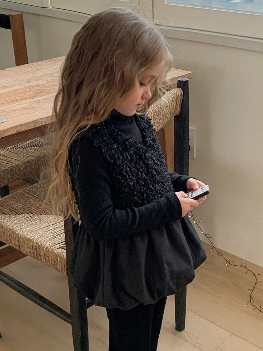 Hapijoa Young Girl Vintage Frayed Hem Pleated Blouse Elegant Casual - Black - View 1
