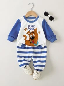 SCOOBY-DOO X SHEIN Baby Boy Crew Neck Long Sleeve Sweatshirt And Striped Pants Set SCOOBY-DOO - Blue - View 1