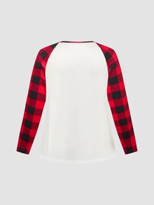 Chillnights Cute Christmas Reindeer Plaid Snowflake Print Raglan Sleeve Loose Plus Size Pajama Set - Multicolor - View 4