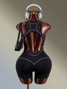 Amplova Women's Plus Size Black With White Line Sports Jumpsuit - Black - View 2