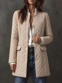 Holdful Holdful Women's Solid Color Long Sleeve Single-Breasted Casual Winter Jacket - Khaki - View 6