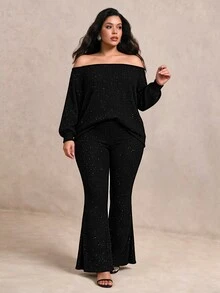Velvienne Versatile Premium Sequin Knit 2 Pieces Set Plus Size - Black - View 3