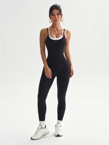 SHEIN Dewbera Women's 2 In 1 Daily Fitness Camisole Sports Jumpsuit - Dark Grey - View 5