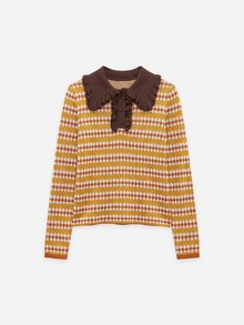 Nöista Women's Jacquard Contrast Color Button Half-Placket Long Sleeve Sweater - Camel - View 8