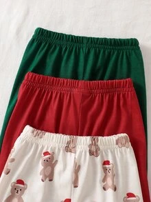 SHEIN 新生兒 6 件組短袖連腳褲套裝，條紋深綠色與杏色，可愛卡通刺繡熊圖案，簡約休閒舒適柔軟居家服，聖誕風格，適合春、夏、秋季，可戶外穿著 - 彩色 - 查看 7