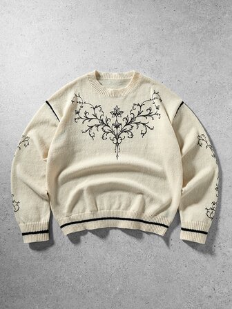 Suéter de manga larga con estampado floral casual para uso diario para hombres