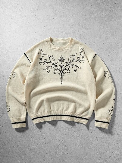 Suéter de manga larga con estampado floral casual para uso diario para hombres