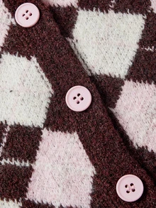 ROMWE Kawaii Cute Sweet Girls' Off-Shoulder Lantern Sleeve Cropped Cardigan With Cuff Tie Decoration - Brown - View 3