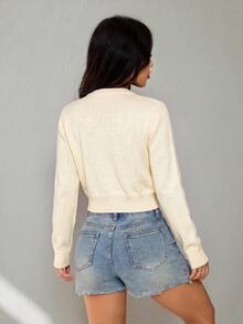 SHEIN PETITE 女款素色休閒百搭日常外出長袖開襟衫 - 杏色 - 查看 2