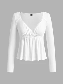 CovetEZ 95% Cotton White Jacquard Knit Women's T-Shirt, Suitable For Autumn/Winter, Versatile Base Layer - White - View 8