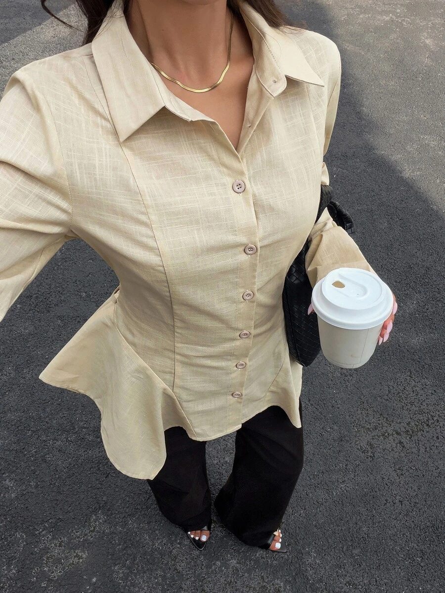 Siren Gaze 100% Pure Cotton Asymmetrical Waist Tie Back Elegant Ruffle Blouse, Fitted Shirt