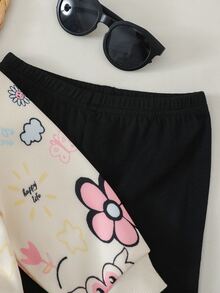 SHEIN 女嬰可愛花卉圖案運動衫與鬆緊腰長褲套裝 - 杏色 - 查看 9