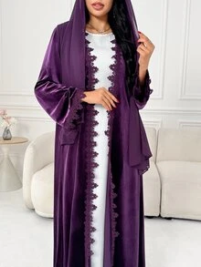 Al Najma Women's Solid Color Casual Party & Travel Abaya - Purple - View 5