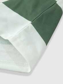 ROMWE MEN Street Life Men's Striped Colorblock Long Sleeve Polo Shirt For Daily Wear - Green - View 6