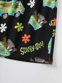SCOOBY-DOO X SHEIN Tween Girl Letter Print Camisole And Shorts Lounge Set SCOOBY-DOO - Black - View 6